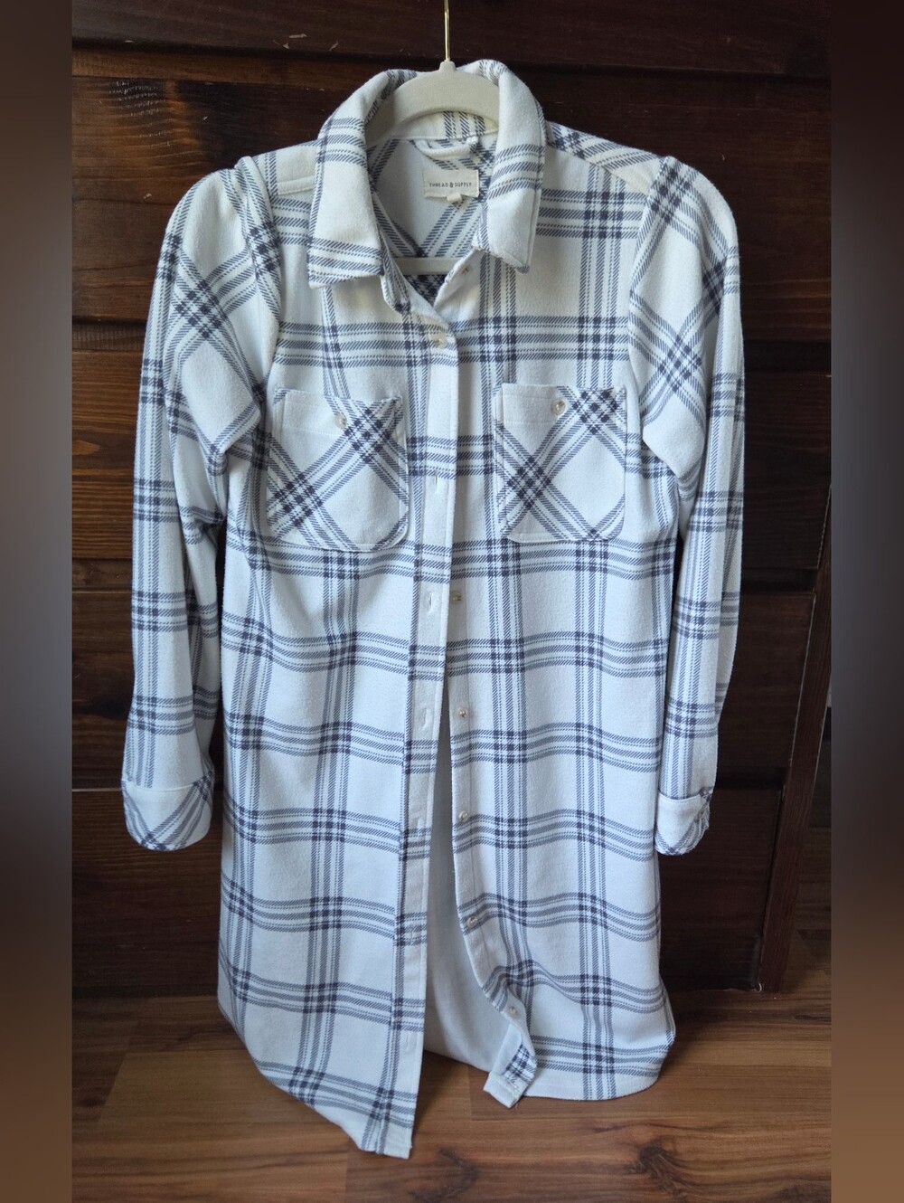 Plaid Long Shacket - White And Blue